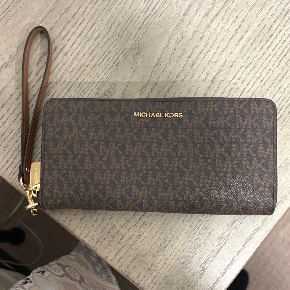 Michael Kors Monogram Brown Wristlet